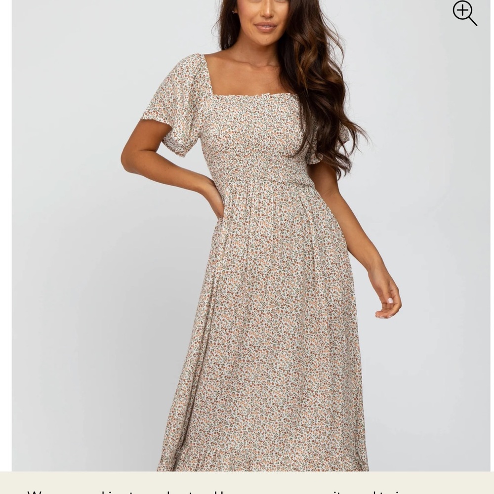 Ivory floral smocked dress, SZ Small